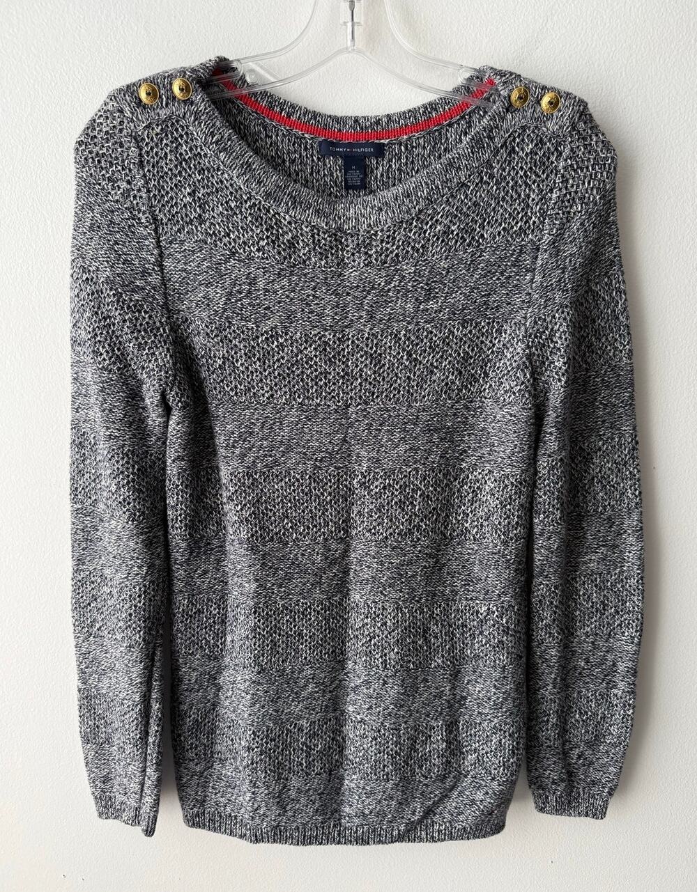 Hilfiger Navy White Knit Sweater Nautical Fisherman Maritime Coastal Preppy Top